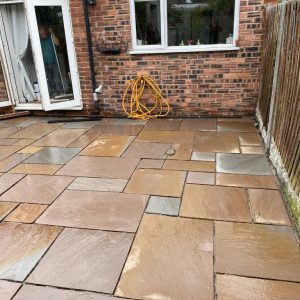 Indian Sandstone Patio with Charcoal Border and Lawn in Chester (9)